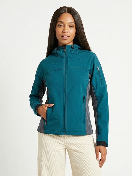 REI Jackets & Blazers - REI Womens XS Gorpcore Softshell Hooded Jacket Teal Gray Colorblock Y2K